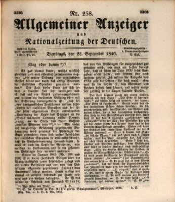 Allgemeiner Anzeiger und Nationalzeitung der Deutschen (Allgemeiner Anzeiger der Deutschen) Dienstag 22. September 1846