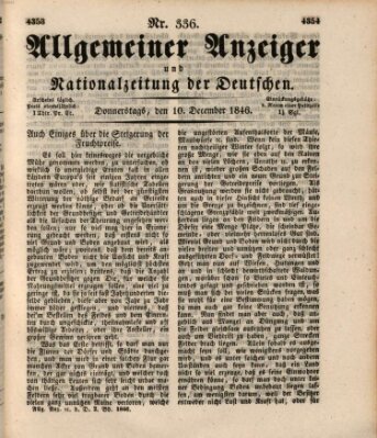Allgemeiner Anzeiger und Nationalzeitung der Deutschen (Allgemeiner Anzeiger der Deutschen) Donnerstag 10. Dezember 1846