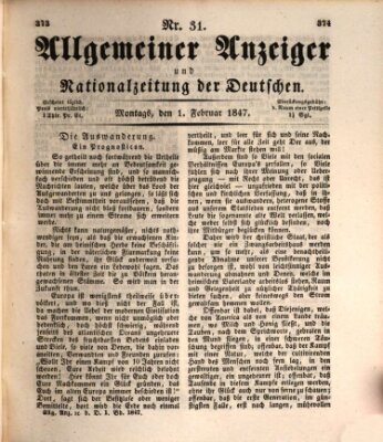 Allgemeiner Anzeiger und Nationalzeitung der Deutschen (Allgemeiner Anzeiger der Deutschen) Montag 1. Februar 1847