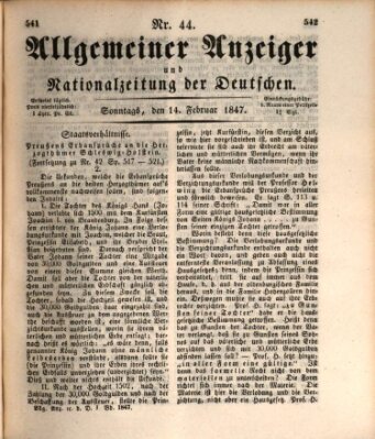 Allgemeiner Anzeiger und Nationalzeitung der Deutschen (Allgemeiner Anzeiger der Deutschen) Sonntag 14. Februar 1847