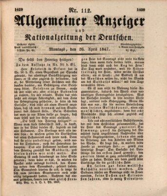 Allgemeiner Anzeiger und Nationalzeitung der Deutschen (Allgemeiner Anzeiger der Deutschen) Montag 26. April 1847