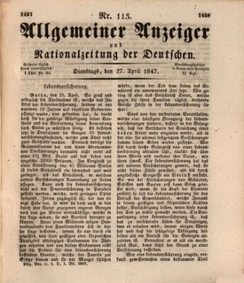 Allgemeiner Anzeiger und Nationalzeitung der Deutschen (Allgemeiner Anzeiger der Deutschen) Dienstag 27. April 1847
