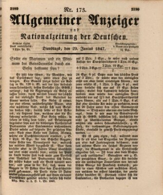 Allgemeiner Anzeiger und Nationalzeitung der Deutschen (Allgemeiner Anzeiger der Deutschen) Dienstag 29. Juni 1847