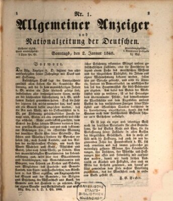 Allgemeiner Anzeiger und Nationalzeitung der Deutschen (Allgemeiner Anzeiger der Deutschen) Sonntag 2. Januar 1848
