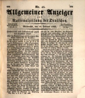 Allgemeiner Anzeiger und Nationalzeitung der Deutschen (Allgemeiner Anzeiger der Deutschen) Mittwoch 16. Februar 1848