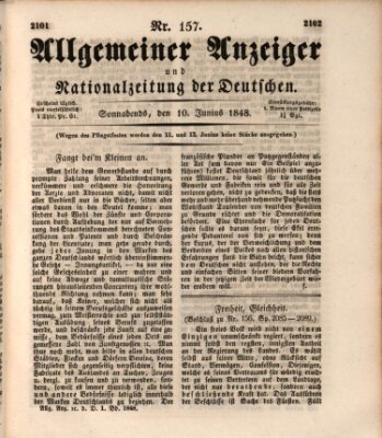 Allgemeiner Anzeiger und Nationalzeitung der Deutschen (Allgemeiner Anzeiger der Deutschen) Samstag 10. Juni 1848