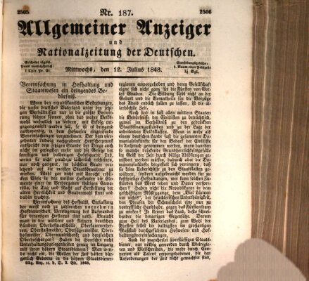 Allgemeiner Anzeiger und Nationalzeitung der Deutschen (Allgemeiner Anzeiger der Deutschen) Mittwoch 12. Juli 1848
