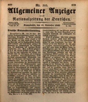Allgemeiner Anzeiger und Nationalzeitung der Deutschen (Allgemeiner Anzeiger der Deutschen) Samstag 18. November 1848