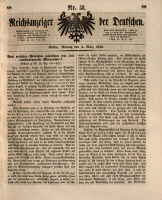 Reichsanzeiger der Deutschen (Allgemeiner Anzeiger der Deutschen) Montag 4. März 1850