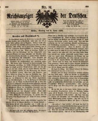 Reichsanzeiger der Deutschen (Allgemeiner Anzeiger der Deutschen) Montag 8. April 1850