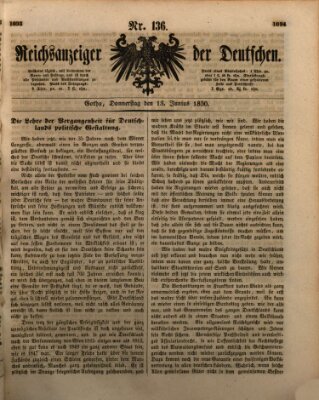 Reichsanzeiger der Deutschen (Allgemeiner Anzeiger der Deutschen) Donnerstag 13. Juni 1850