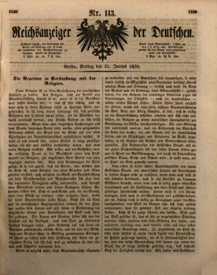 Reichsanzeiger der Deutschen (Allgemeiner Anzeiger der Deutschen) Freitag 21. Juni 1850