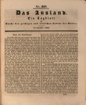 Das Ausland Sonntag 13. November 1836