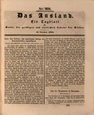 Das Ausland Samstag 26. November 1836
