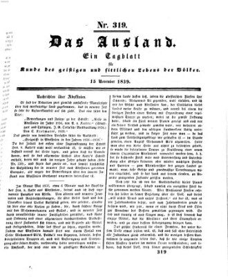 Das Ausland Freitag 15. November 1839