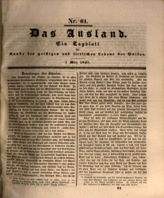 Das Ausland Sonntag 1. März 1840