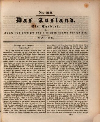 Das Ausland Donnerstag 30. Juli 1840