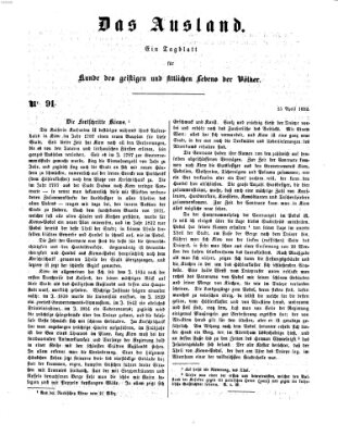Das Ausland Donnerstag 15. April 1852