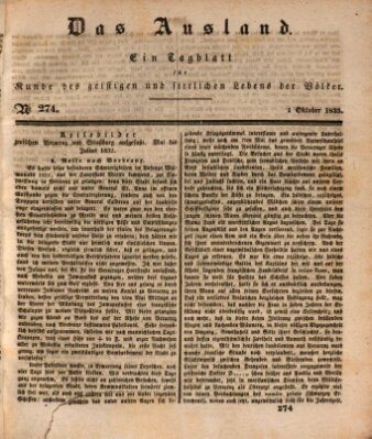 Das Ausland Donnerstag 1. Oktober 1835