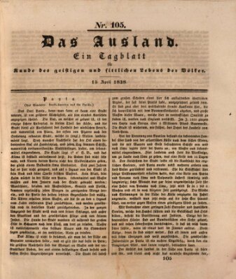 Das Ausland Sonntag 15. April 1838