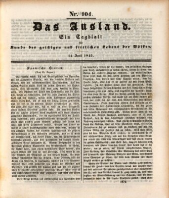 Das Ausland Montag 14. April 1845