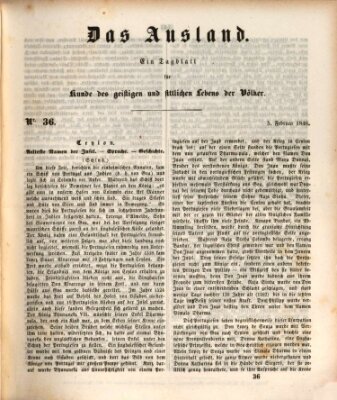 Das Ausland Donnerstag 5. Februar 1846