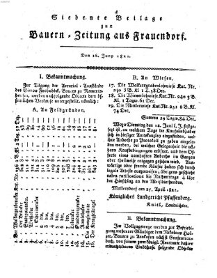Bauern-Zeitung aus Frauendorf Samstag 16. Juni 1821