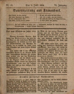 Bauern-Zeitung aus Frauendorf Samstag 3. Juli 1824