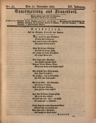 Bauern-Zeitung aus Frauendorf Dienstag 23. November 1830