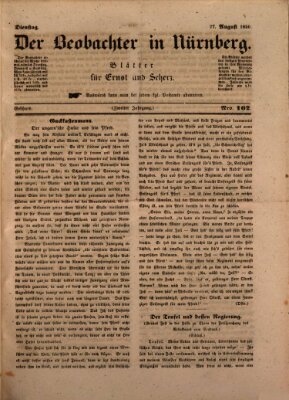 Der Beobachter in Nürnberg (Nürnberger Beobachter) Dienstag 27. August 1850