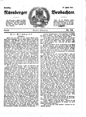 Nürnberger Beobachter Samstag 18. Juni 1853