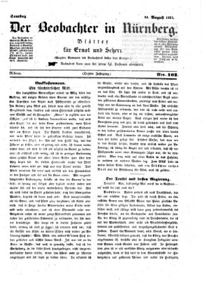 Der Beobachter in Nürnberg (Nürnberger Beobachter) Samstag 30. August 1851