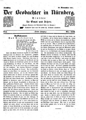 Der Beobachter in Nürnberg (Nürnberger Beobachter) Samstag 29. November 1851