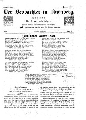 Der Beobachter in Nürnberg (Nürnberger Beobachter) Donnerstag 1. Januar 1852