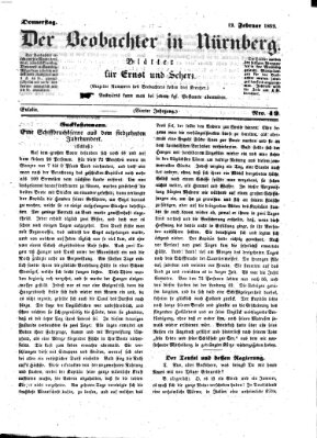 Der Beobachter in Nürnberg (Nürnberger Beobachter) Donnerstag 12. Februar 1852