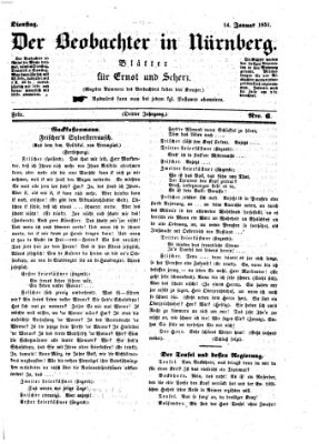 Der Beobachter in Nürnberg (Nürnberger Beobachter) Dienstag 14. Januar 1851