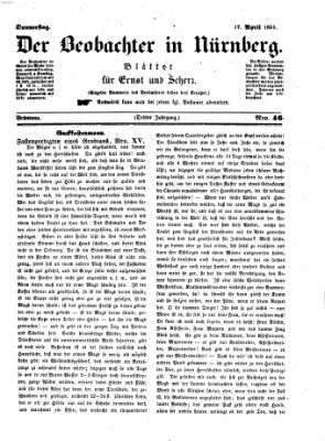Der Beobachter in Nürnberg (Nürnberger Beobachter) Donnerstag 17. April 1851