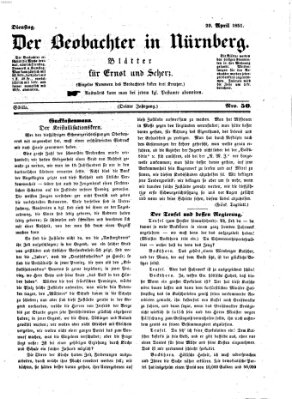 Der Beobachter in Nürnberg (Nürnberger Beobachter) Dienstag 29. April 1851