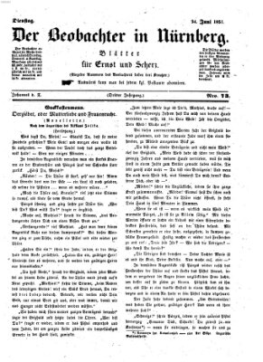Der Beobachter in Nürnberg (Nürnberger Beobachter) Dienstag 24. Juni 1851