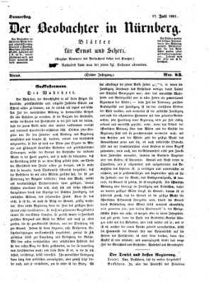 Der Beobachter in Nürnberg (Nürnberger Beobachter) Donnerstag 17. Juli 1851