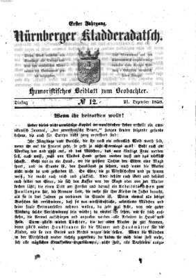 Nürnberger Kladderadatsch (Nürnberger Beobachter) Dienstag 21. Dezember 1858