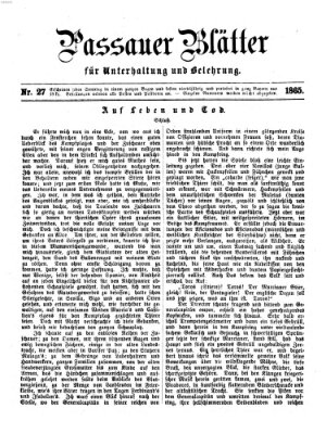 Passauer Blätter für Unterhaltung und Belehrung Sonntag 9. Juli 1865
