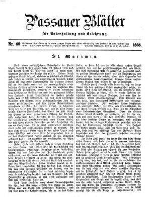 Passauer Blätter für Unterhaltung und Belehrung Sonntag 8. Oktober 1865