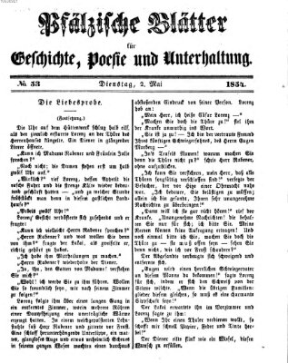 Pfälzische Blätter für Geschichte, Poesie und Unterhaltung (Zweibrücker Wochenblatt) Dienstag 2. Mai 1854