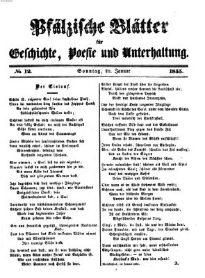 Pfälzische Blätter für Geschichte, Poesie und Unterhaltung (Zweibrücker Wochenblatt) Sonntag 28. Januar 1855
