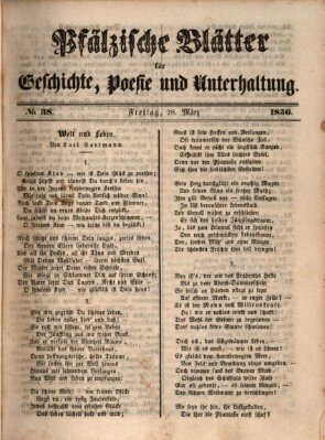 Pfälzische Blätter für Geschichte, Poesie und Unterhaltung (Zweibrücker Wochenblatt) Freitag 28. März 1856