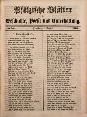 Pfälzische Blätter für Geschichte, Poesie und Unterhaltung (Zweibrücker Wochenblatt) Freitag 8. August 1856