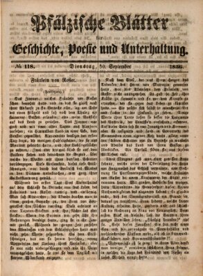 Pfälzische Blätter für Geschichte, Poesie und Unterhaltung (Zweibrücker Wochenblatt) Dienstag 30. September 1856