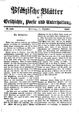 Pfälzische Blätter für Geschichte, Poesie und Unterhaltung (Zweibrücker Wochenblatt) Freitag 11. Dezember 1857