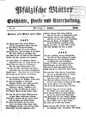 Pfälzische Blätter für Geschichte, Poesie und Unterhaltung (Zweibrücker Wochenblatt) Freitag 1. Januar 1858